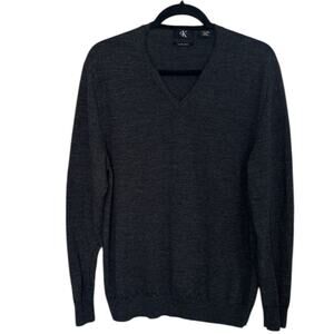 Calvin Klein Men's Merino Wool V-Neck Sweater Dark Gray Size XL 100% Extra Fine